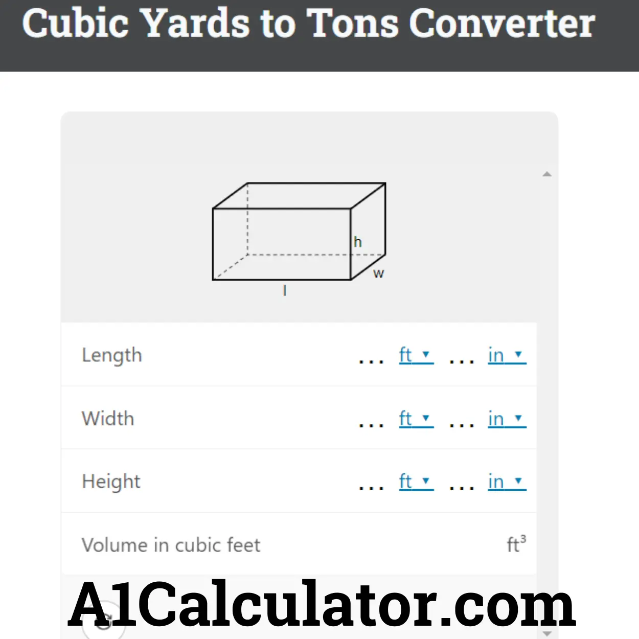 Cubic Yards To Tons Converter - A1Calculator